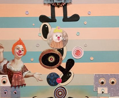 Phyllis Bramson,  Foolish Reasons to Be Happy (for DT), 2018. Mixed media and collage on canvas. Gift of the artist, 2025.1.  © Phyllis Bramson.