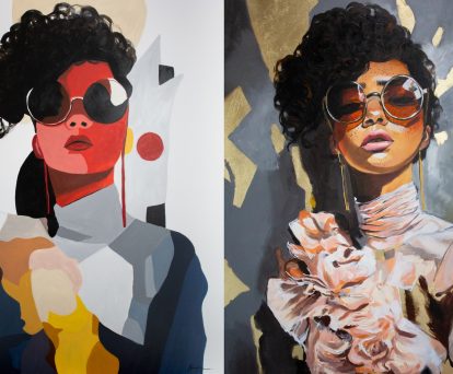 Kamika Perry, The Form: “Breathe”  (left) and The Finish: “Exhale” (right), both 2026. Acrylic with gold leaf on canvas. Image courtesy the artist. © Kamika Perry