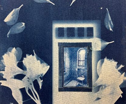 Melonie Mulkey, Dwelling #8, 2025. Cyanotype collage on watercolor paper. Image courtesy the artist. ©️Melonie Mulkey